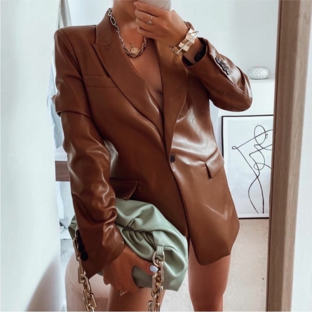 Zara Brown Faux Leather Blazer